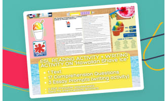 ESL Reading Comprehension + Writing Activity on "Hawaiian Shave Ice"