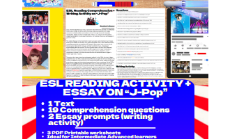 ESL Reading Comprehension + Writing Activity on "J- Pop" - Japan