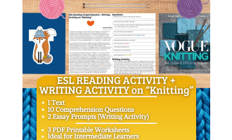 ESL Reading Comprehension + Writing Activity on Knitting - Hobby