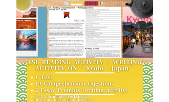 ESL Reading Comprehension + Writing Activity on "Kyoto" - Japan