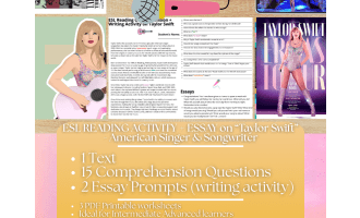 ESL Reading Comprehension + Writing Activity on singer Taylor Swift