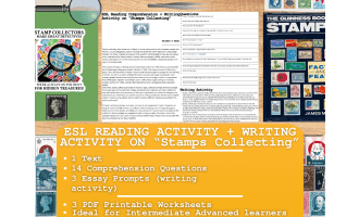 ESL Reading Comprehension + Writing Activity on "Stamps Collecting"