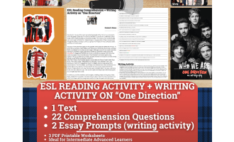 ESL Reading Comprehension + Writing Activity - One Direction