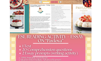 ESL Reading Comprehension + Writing Activity - Pavlova - Dessert