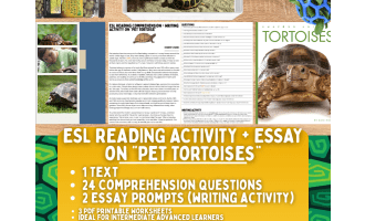 ESL Reading Comprehension + Writing Activity - Pet Tortoise - Animals