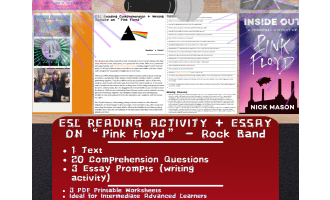 ESL Reading Comprehension + Writing Activity - Pink Floyd - Rock Music