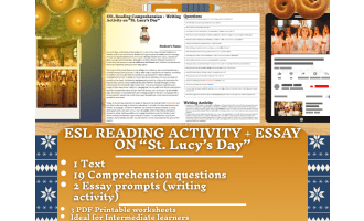 ESL Reading Comprehension + Writing Activity - St. Lucy's Day - Winter