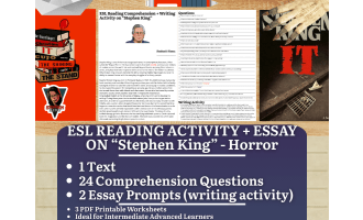 ESL Reading Comprehension + Writing Activity - Stephen King - Horror