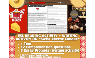 ESL Reading Comprehension + Writing Activity - Swiss Cheese Fondue