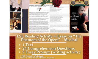 ESL Reading Comprehension + Writing Activity -The Phantom of the Opera