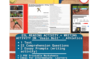 ESL Reading Comprehension + Writing Activity - Usain Bolt - Athletics