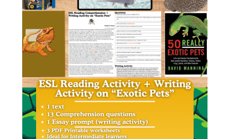 ESL Reading Comprehension + Writing Activity Worksheet - Exotic Pets