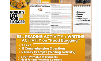 ESL Reading Comprehension + Writing Activity Worksheet - Food Blogging