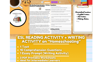 ESL Reading Comprehension + Writing Activity Worksheet - Homeschooling