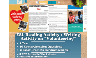 ESL Reading Comprehension + Writing Activity Worksheet  - Volunteering