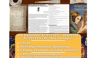 ESL Reading Comprehension + Writing Activity Worksheets - Ada Lovelace