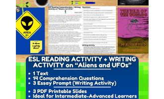 ESL Reading Comprehension + Writing Activity Worksheets - Aliens + UFO