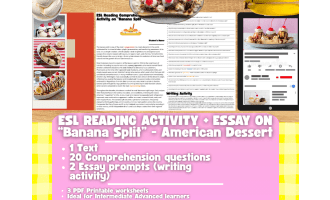 ESL Reading Comprehension + Writing Activity Worksheets - Banana Split