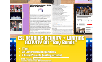 ESL Reading Comprehension + Writing Activity Worksheets - Boy Bands
