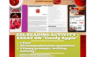 ESL Reading Comprehension + Writing Activity Worksheets - Candy Apple