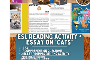 ESL Reading Comprehension + Writing Activity Worksheets - Cats