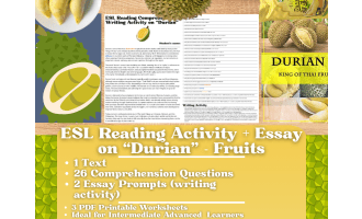 ESL Reading Comprehension + Writing Activity Worksheets - Durian