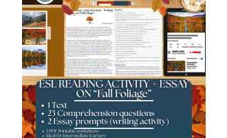 ESL Reading Comprehension + Writing Activity Worksheets - Fall Foliage