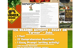 ESL Reading Comprehension + Writing Activity Worksheets - Farmer - Job