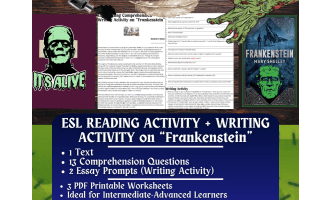 ESL Reading Comprehension + Writing Activity Worksheets - Frankenstein