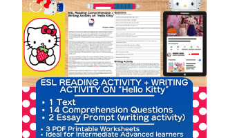 ESL Reading Comprehension + Writing Activity Worksheets - Hello Kitty