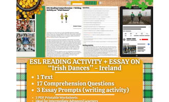ESL Reading Comprehension + Writing Activity Worksheets - Irish Dances
