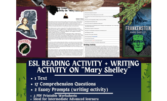 ESL Reading Comprehension + Writing Activity Worksheets - Mary Shelley