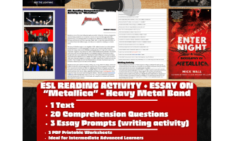 ESL Reading Comprehension + Writing Activity Worksheets - Metallica