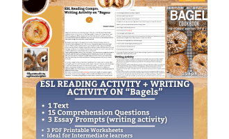 ESL Reading Comprehension + Writing Activity Worksheets on Bagels