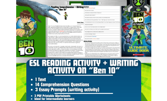 ESL Reading Comprehension + Writing Activity Worksheets on "Ben 10"