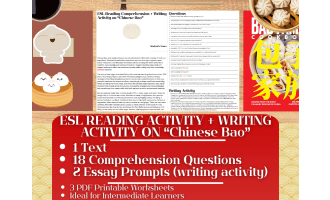 ESL Reading Comprehension + Writing Activity Worksheets on Chinese Bao