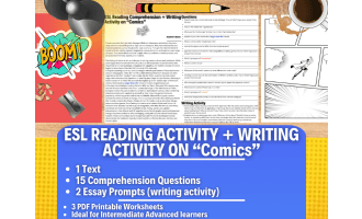 ESL Reading Comprehension + Writing Activity Worksheets on "Comics"