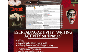 ESL Reading Comprehension + Writing Activity Worksheets on Dracula