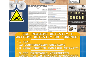 ESL Reading Comprehension + Writing Activity Worksheets on "Drones"
