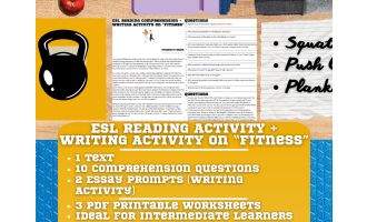 ESL Reading Comprehension + Writing Activity Worksheets on Fitness