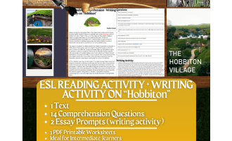 ESL Reading Comprehension + Writing Activity Worksheets on "Hobbiton"