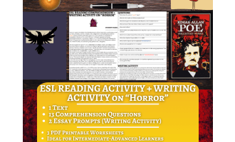 ESL Reading Comprehension + Writing Activity Worksheets on "Horror"