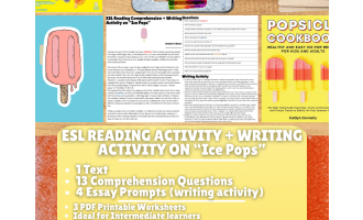 ESL Reading Comprehension + Writing Activity Worksheets on "Ice Pops"