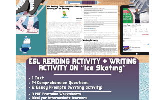 ESL Reading Comprehension + Writing Activity Worksheets on Ice Skating