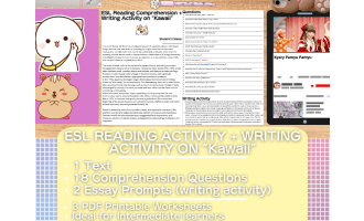 ESL Reading Comprehension + Writing Activity Worksheets on "Kawaii"