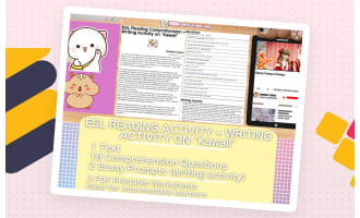 ESL Reading Comprehension + Writing Activity Worksheets on "Kawaii"