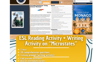 ESL Reading Comprehension + Writing Activity Worksheets on Microstates