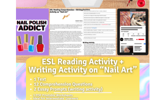 ESL Reading Comprehension + Writing Activity Worksheets on "Nail Art"