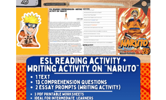 ESL Reading Comprehension + Writing Activity Worksheets on "Naruto"