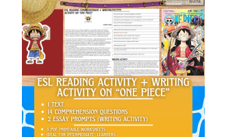 ESL Reading Comprehension + Writing Activity Worksheets on "One Piece"